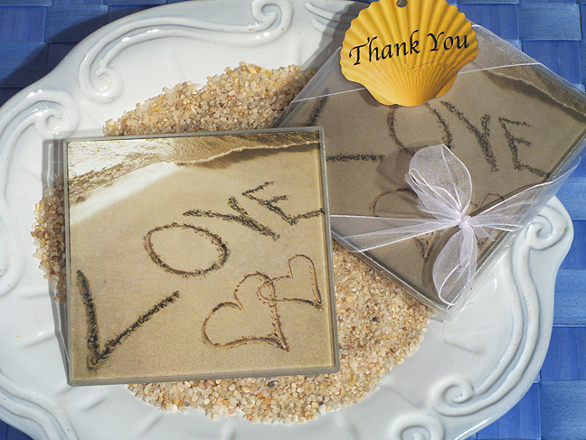 Love On The Beach Glass Coasters