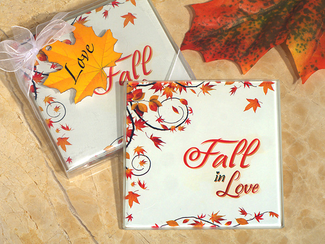 Stylish Fall In Love Glass Coasters