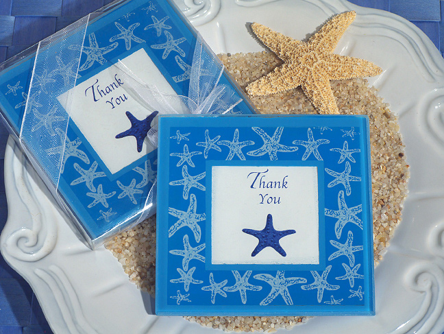 Starfish Design Glass Photo Coasters