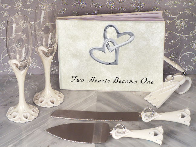 Classic Two Hearts Become One Wedding Accessory Set