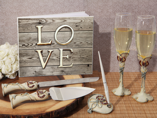 Vintage Wood Love Wedding Accessory Set