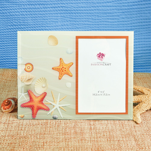 Beach Theme Glass Frame -Orange Starfish