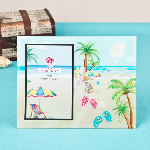 Lovely Flip flop, palm trees, beach themed glass frame 4x6