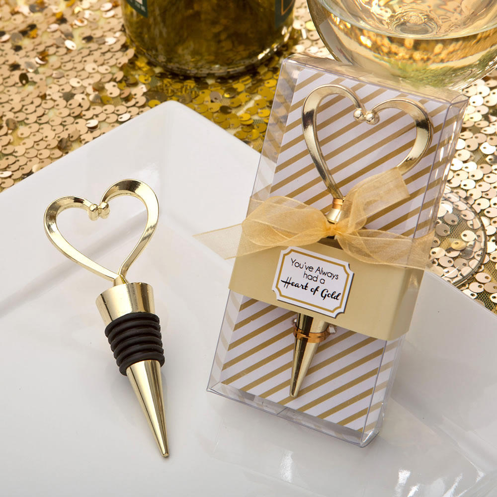 Gold heart design metal bottle stopper