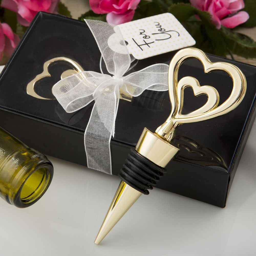Gold double heart design all metal bottle stopper
