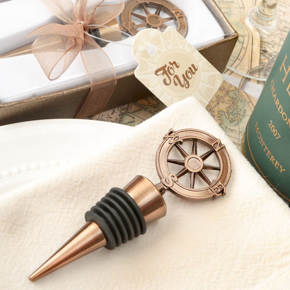 Compass design bronze metal bottle stopper