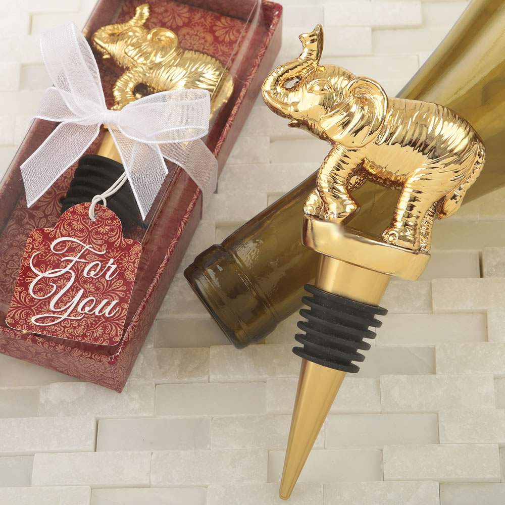 Good fortune elephant design gold bottle stopper