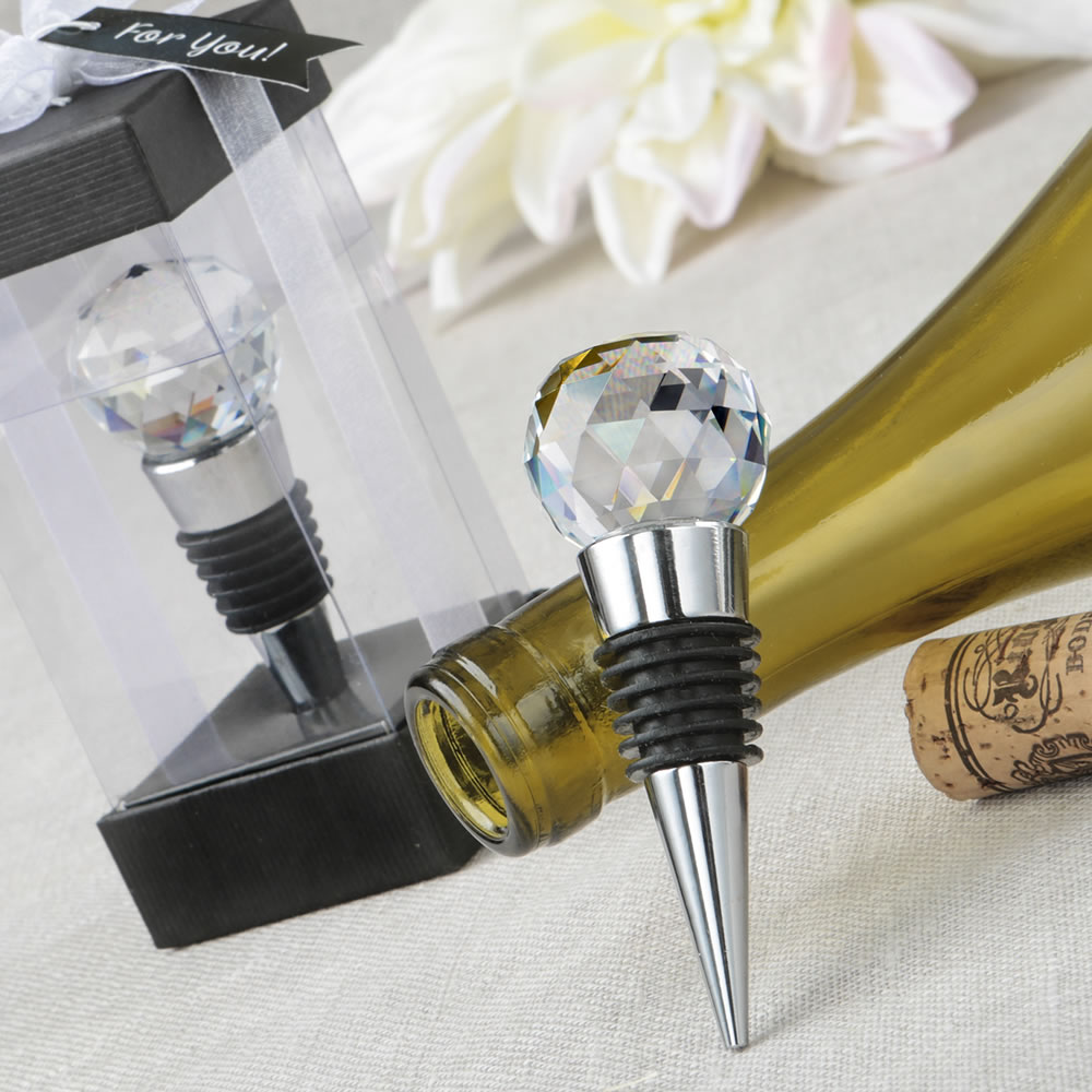 Glass Crystal faceted top chrome bottle stopper