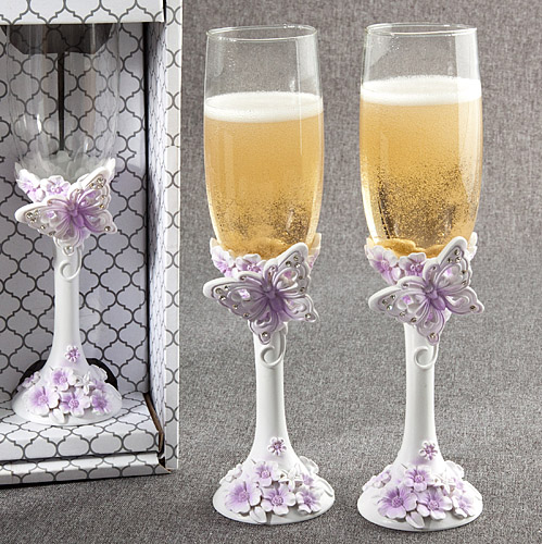 Butterfly Design Toasting Flutes