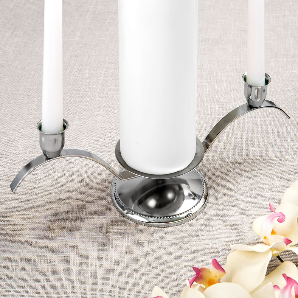 Chrome plated silver metal unity candle all in one set