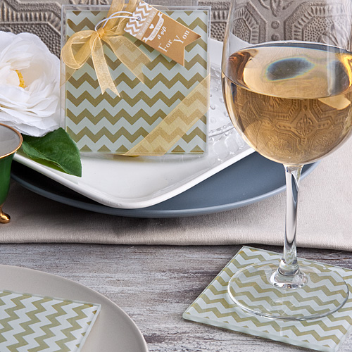 Gold Chevron Design Coaster