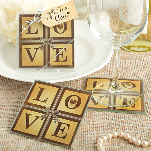 Vintage Window Love Themed Glass Coasters