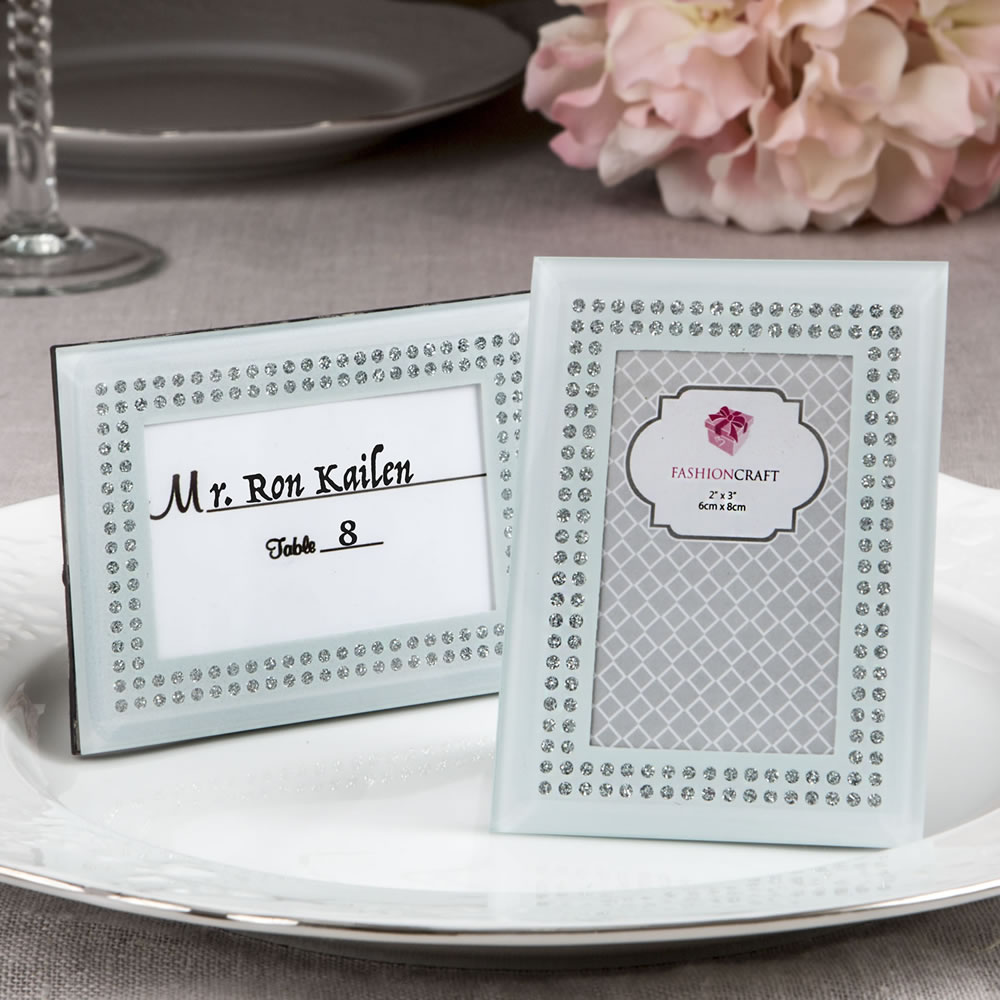 White frosted Glass picture frame / placecard holder