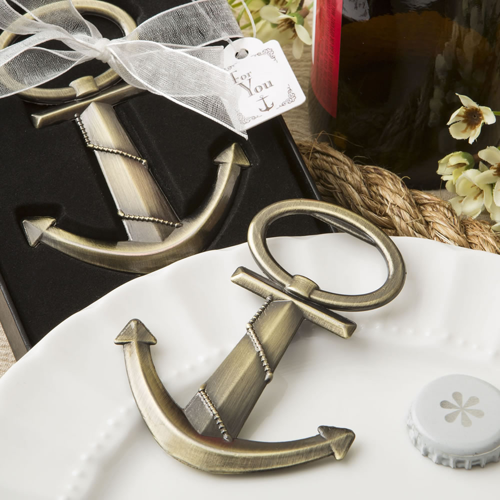Sea themed / beach themed anchor design metal bottle opener in an antique Brass finish