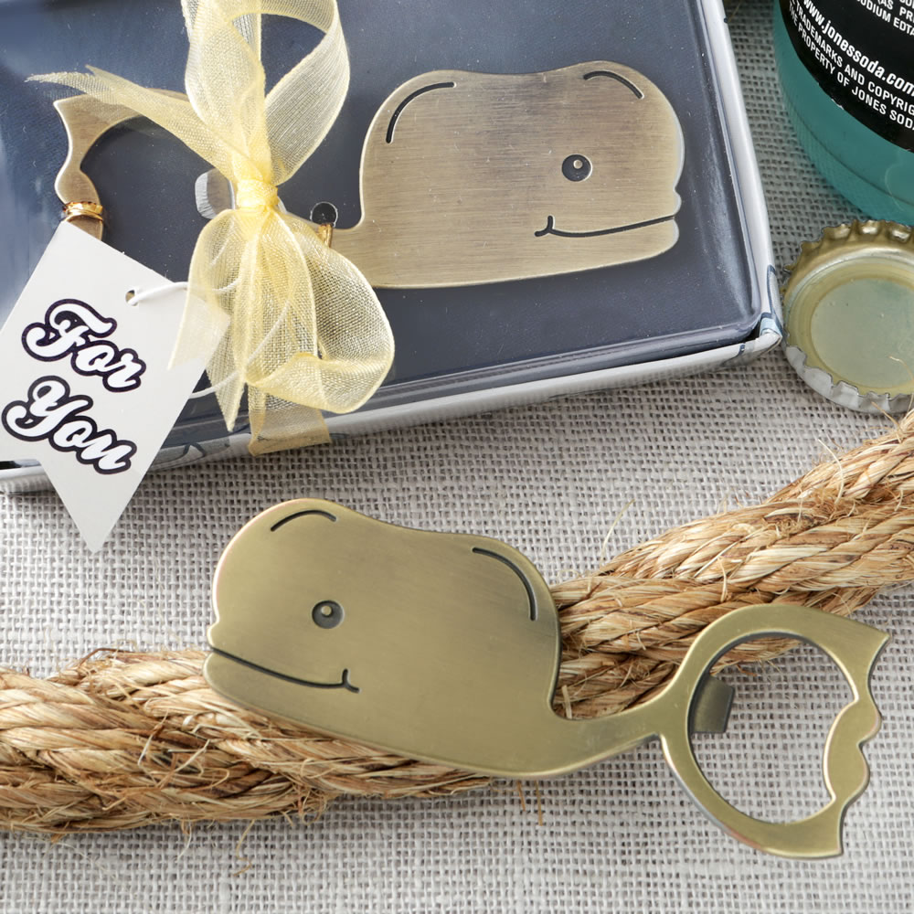 Fun Whale themed Brass finished metal bottle opener