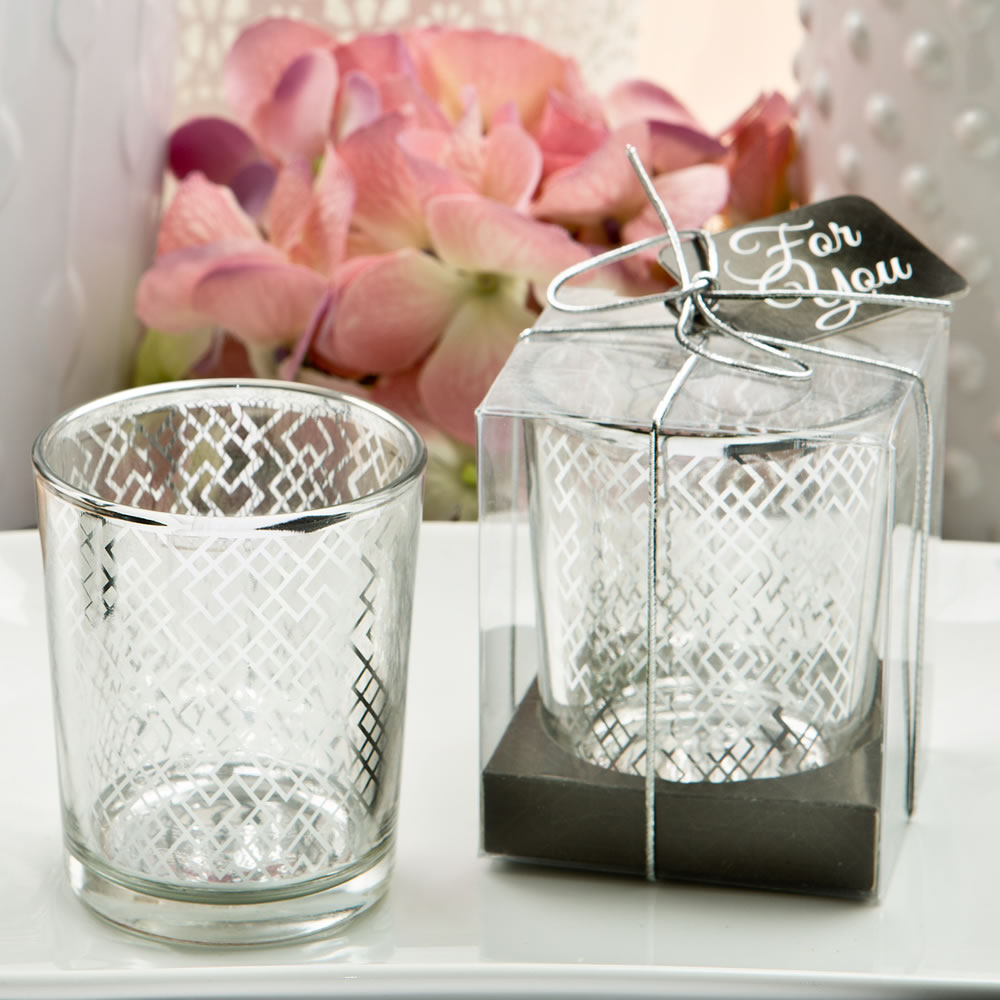 Magnificent Silver Mercury Candle Votive With A Geometric Design