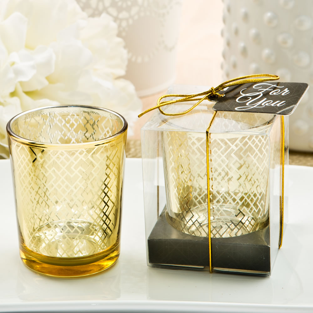 Stunning Gold Mercury candle votive with a geometric design