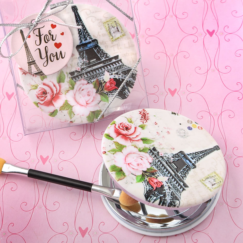 Paris themed leatherette compact mirror