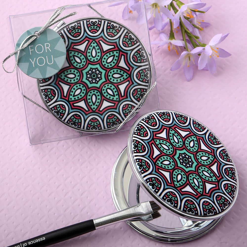 Mandala themed leatherette compact mirror