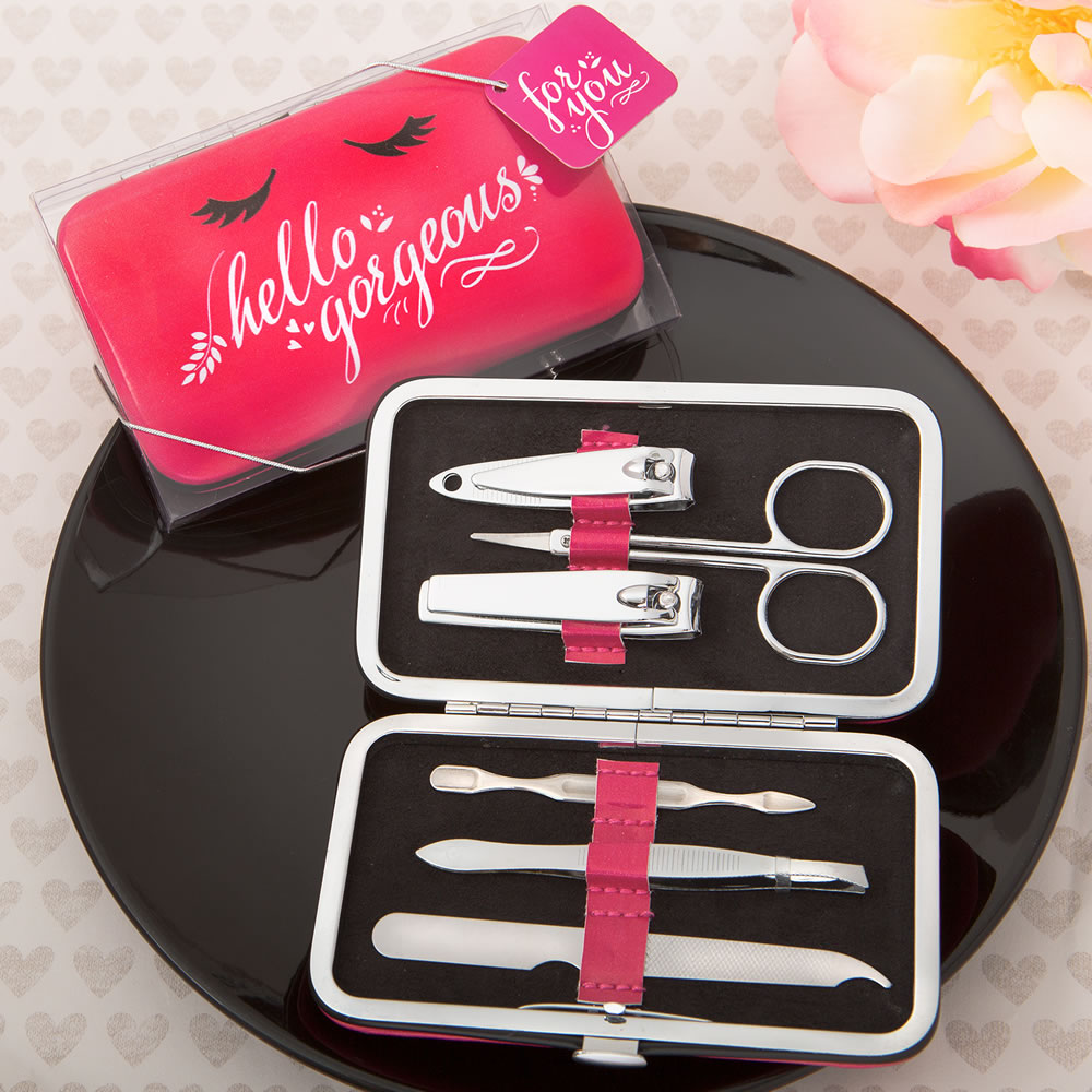 Hello Gorgeous manicure set in hot pink case