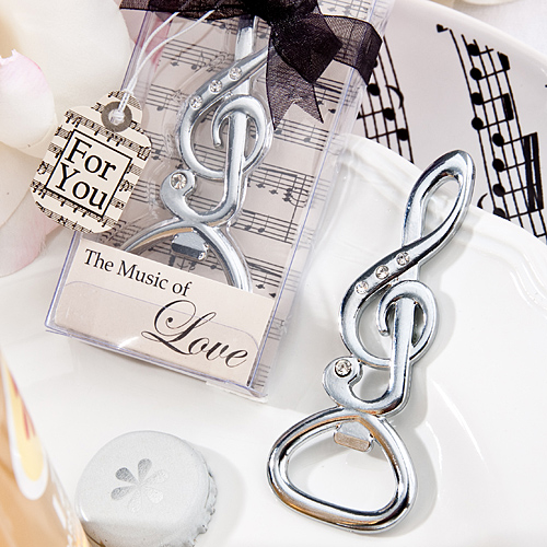 Musical note bottle opener favors