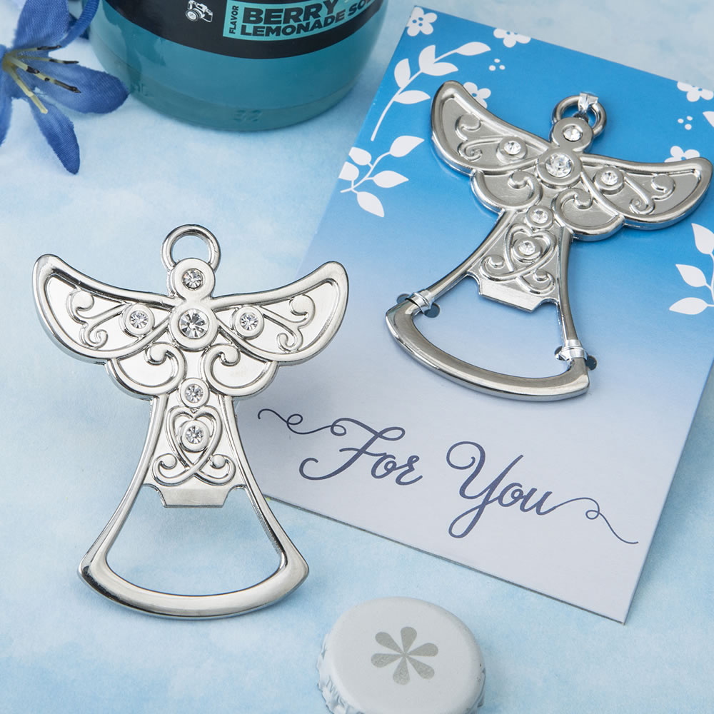 Guardian Angel design silver metal bottle opener