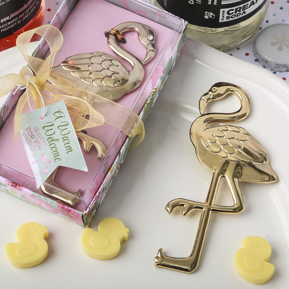 Flamingo / tropical themed gold metal bottle opener