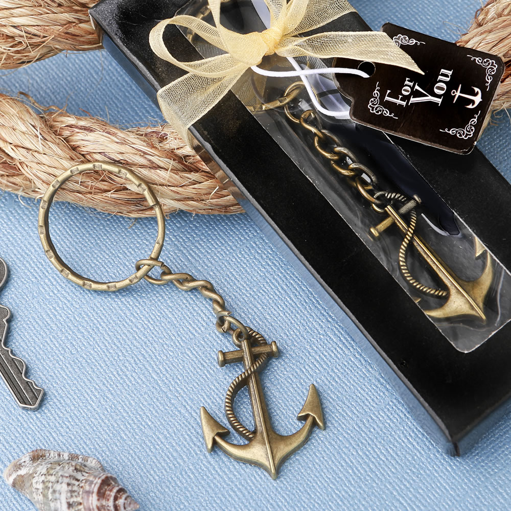 Anchor themed brass color metal key chain