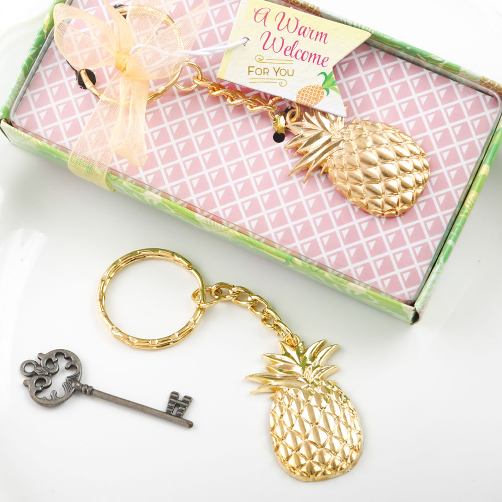 Pineapple themed gold metal key chain