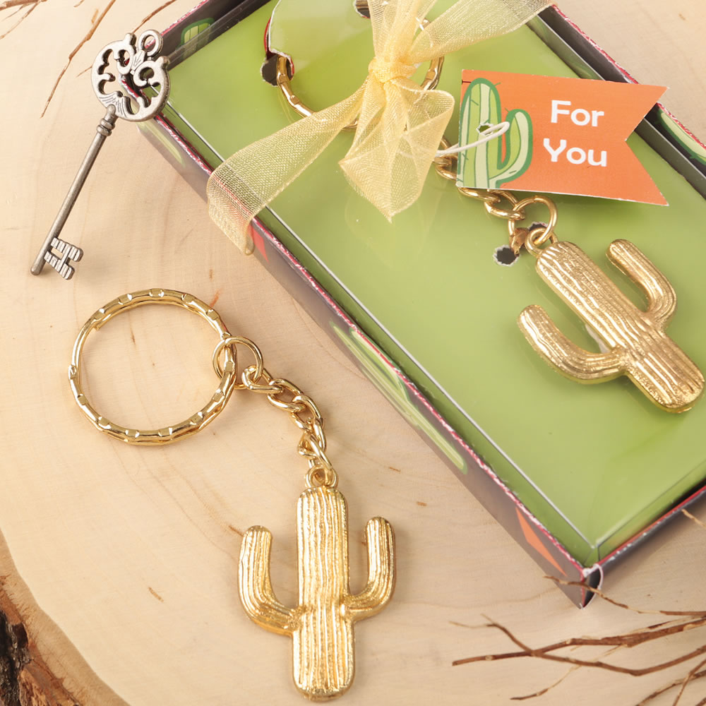 Gold metal cactus design key chain