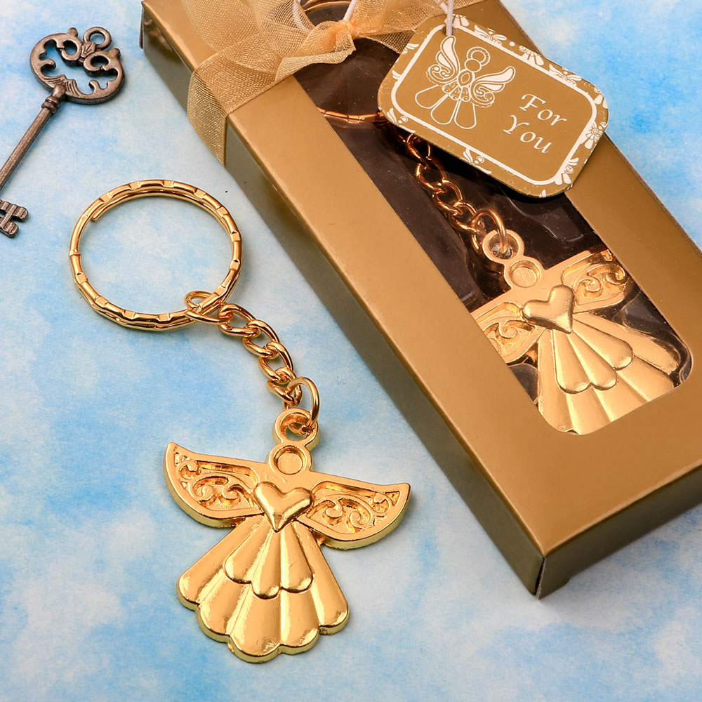 Angel themed gold metal key chain