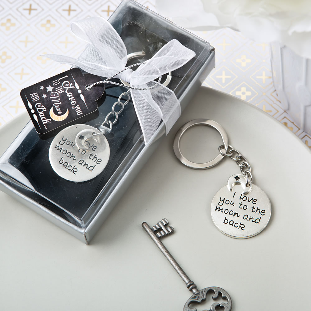 'I love you to the moon and back' silver metal key chain