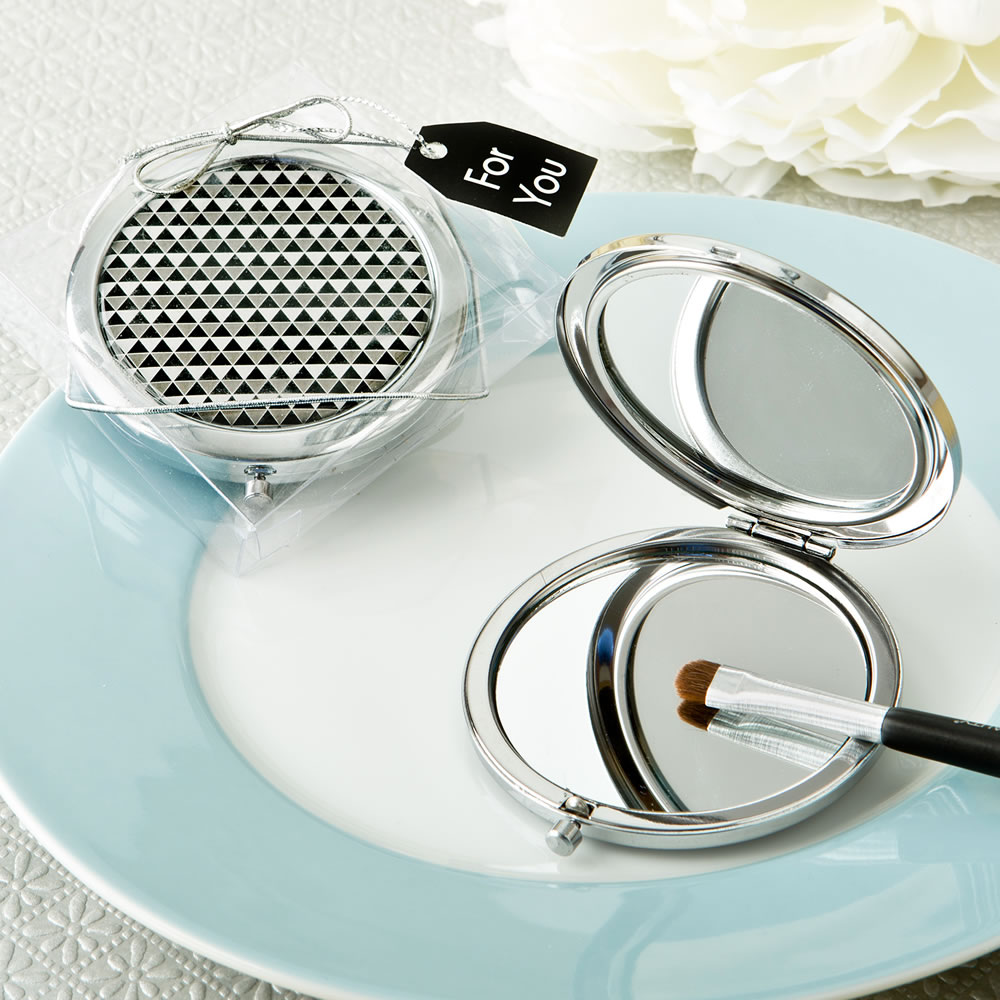 odern silver graphic design compact metal mirror