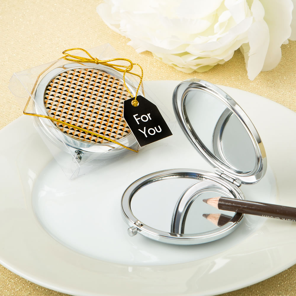 Modern gold graphic design compact metal mirror