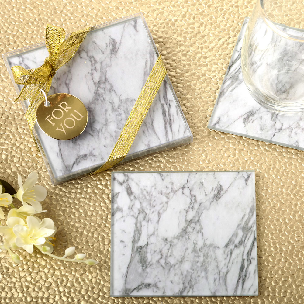Stylish set of two Marble design glass coasters