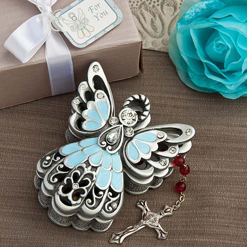 Blue and pewter color angel design trinket box