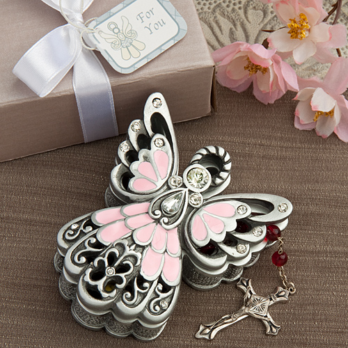 Pink and pewter color angel design trinket box