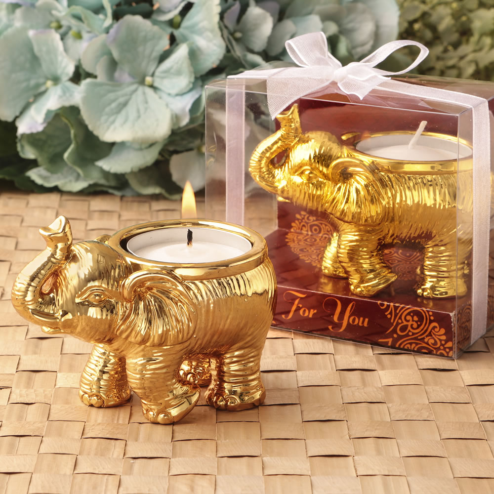 Good Fortune design gold elephant candle holder
