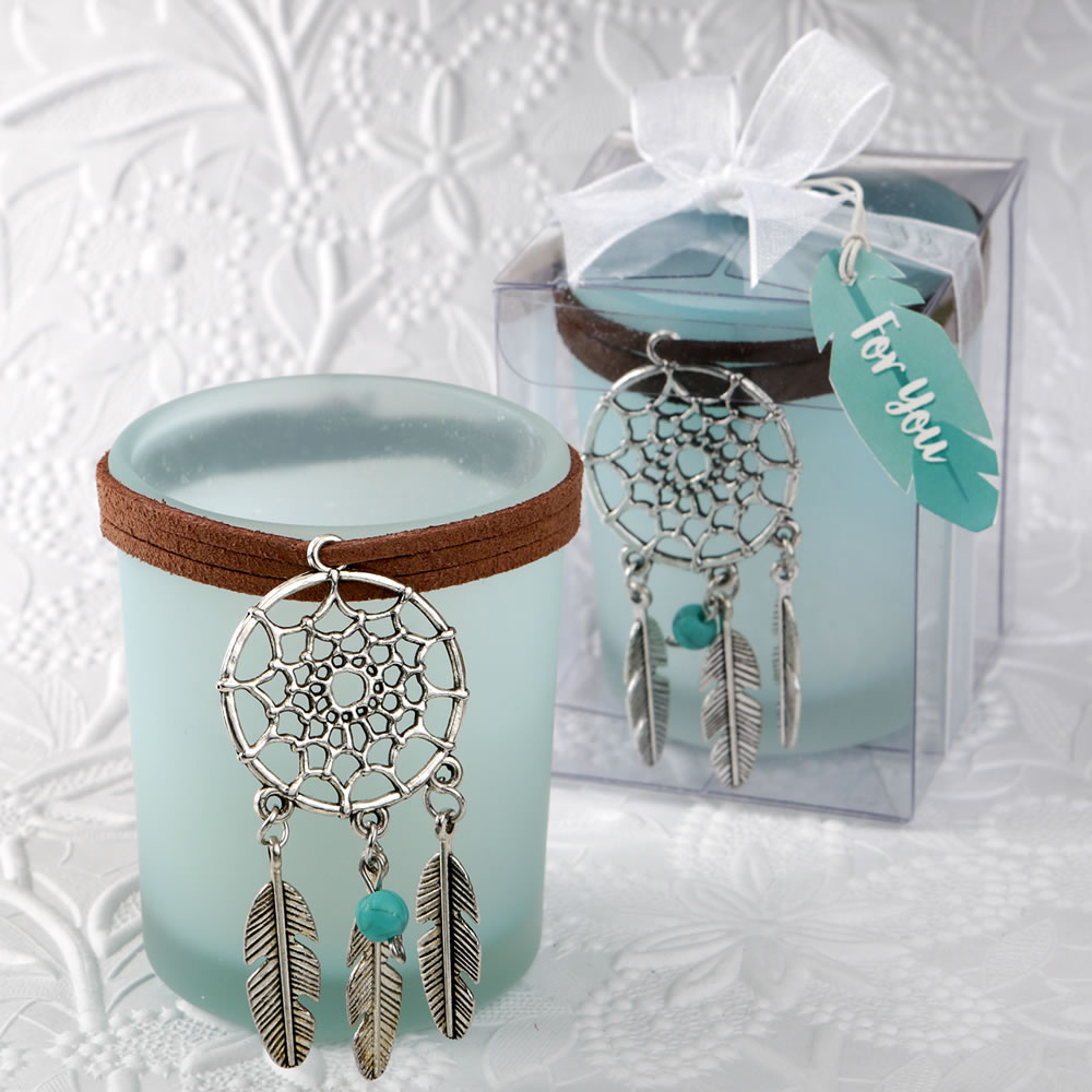 Dream catcher pale blue candle holder