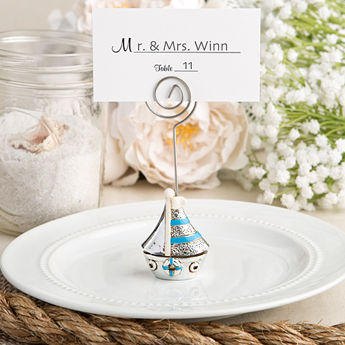 Nautical themed sail boat place card holder and photo frame