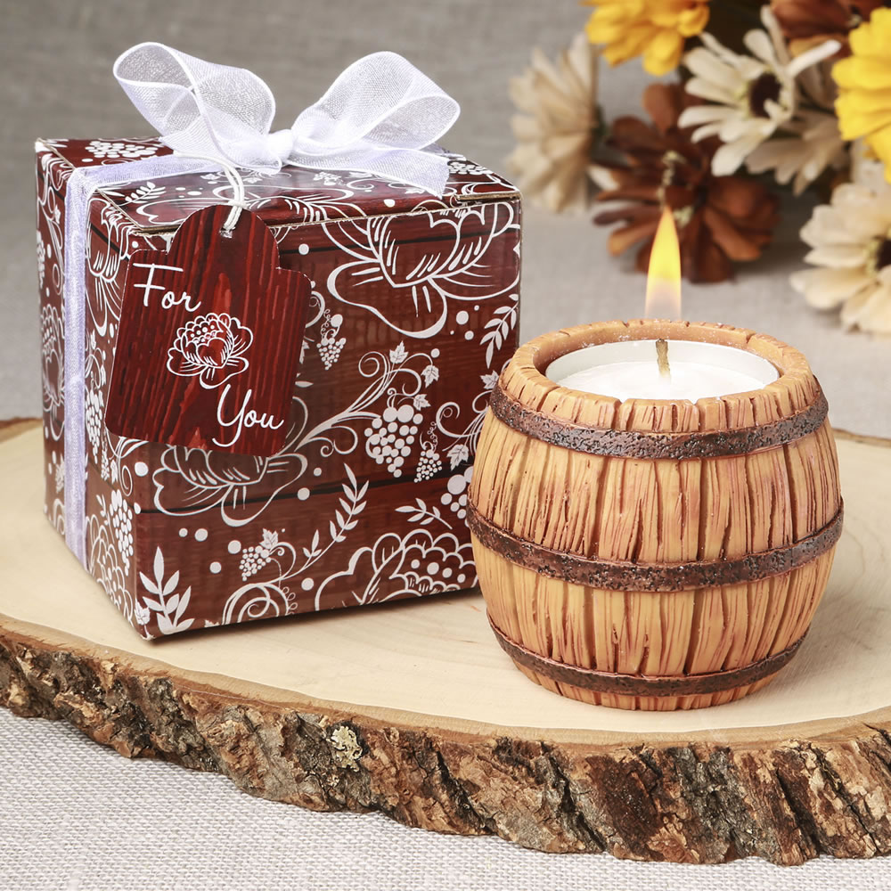 Wine barrel themed tea light candle holder