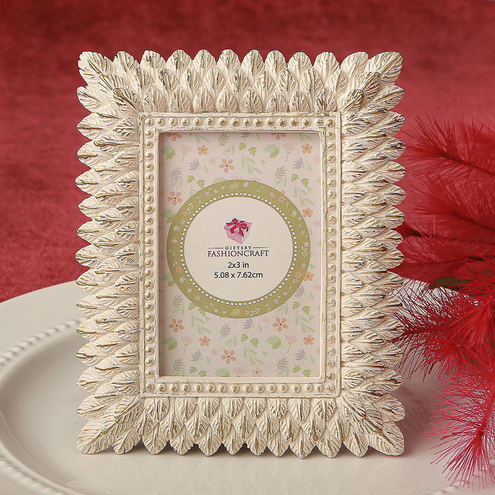 Ivory and brushed Gold leaf design place card frame / photo frame