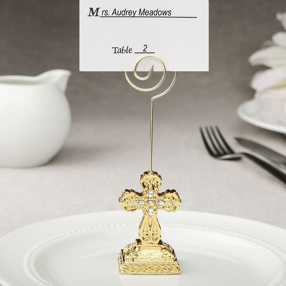 Gold Cross themed placecard holder / photo holder