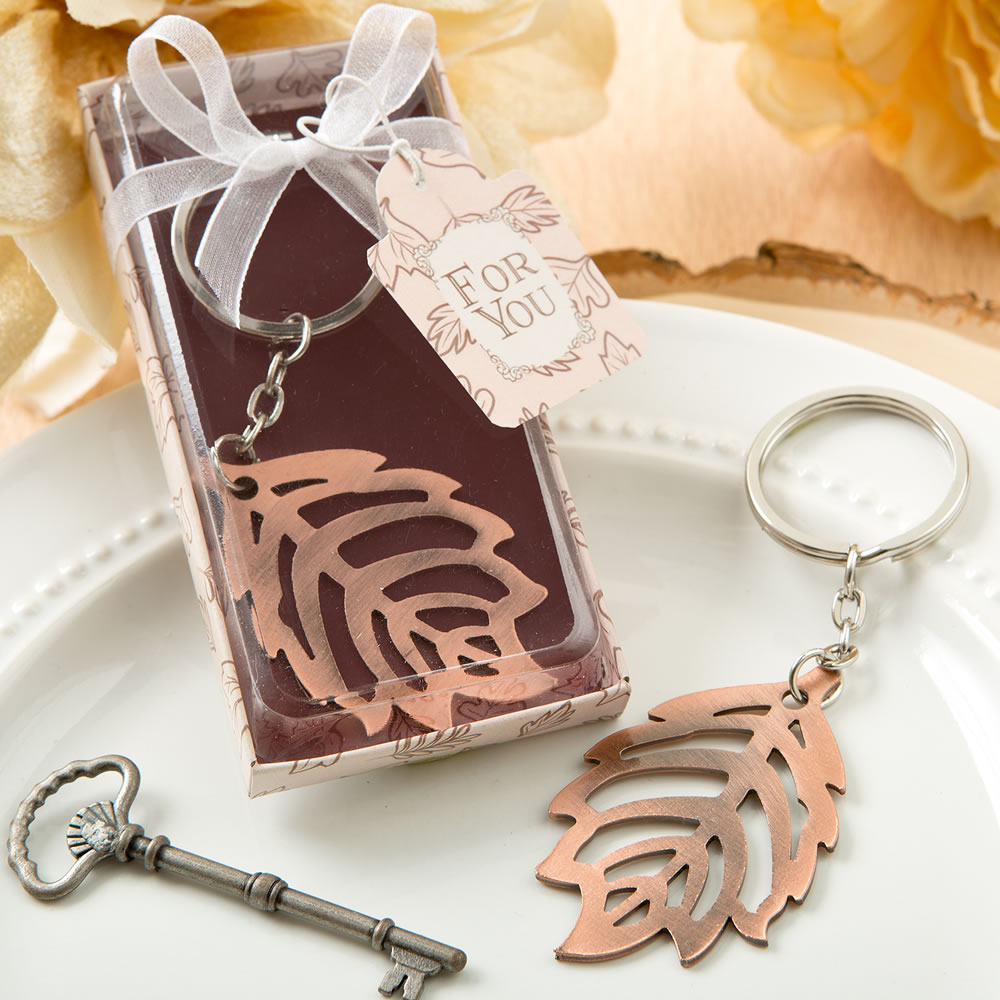 Copper color metal fall leaf design key chain