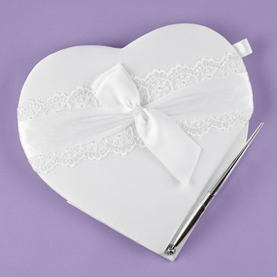 Lace Allure Heart Guest Book and Pen Set