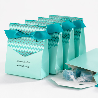 Chevron Tent Favor Box - Teal - Teal Ribbon