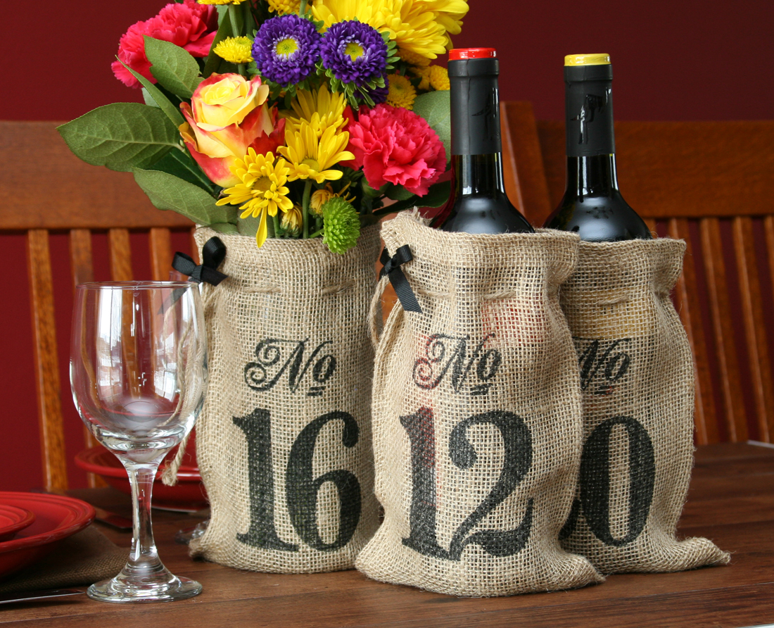 Burlap Table Number Wine Bags 11-20