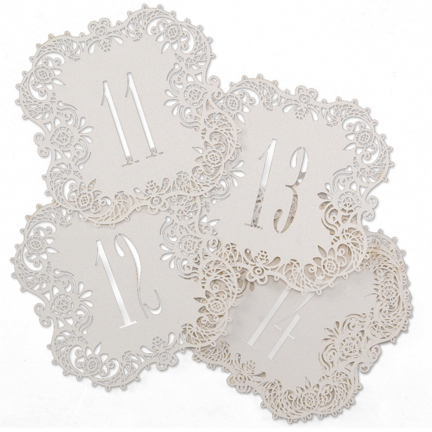 Laser-Cut - Table Number Cards 11-20 - White Shimmer
