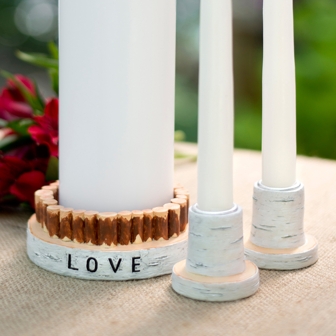 Rustic Love Candle Holder Set