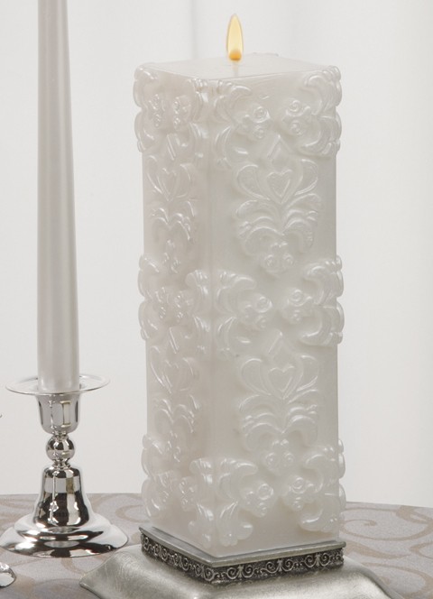 Carved Damask Pillar Candle